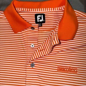 FootJoy FJ Performance Golf Polo Shirt Men Orange White Stripe Size XL